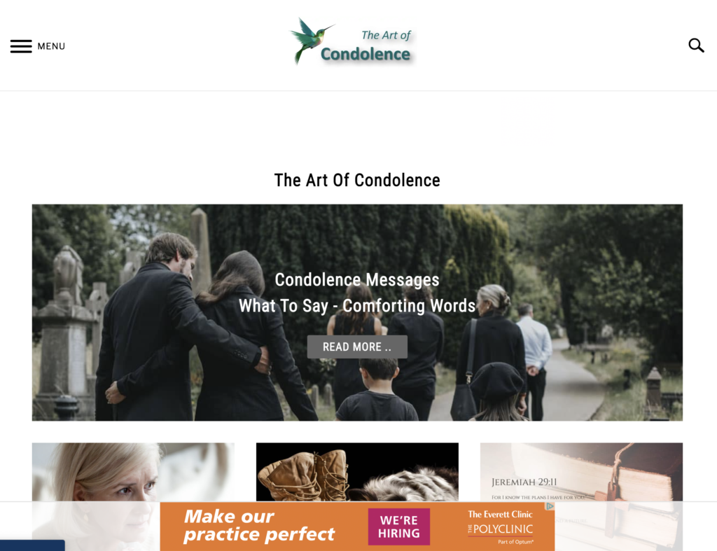 CondolenceMessages.com Homepage Screenshot