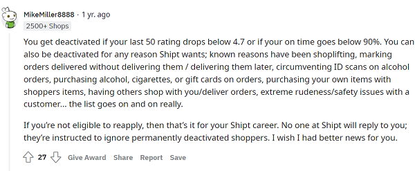 Shipt Shopper deactivation Reddit