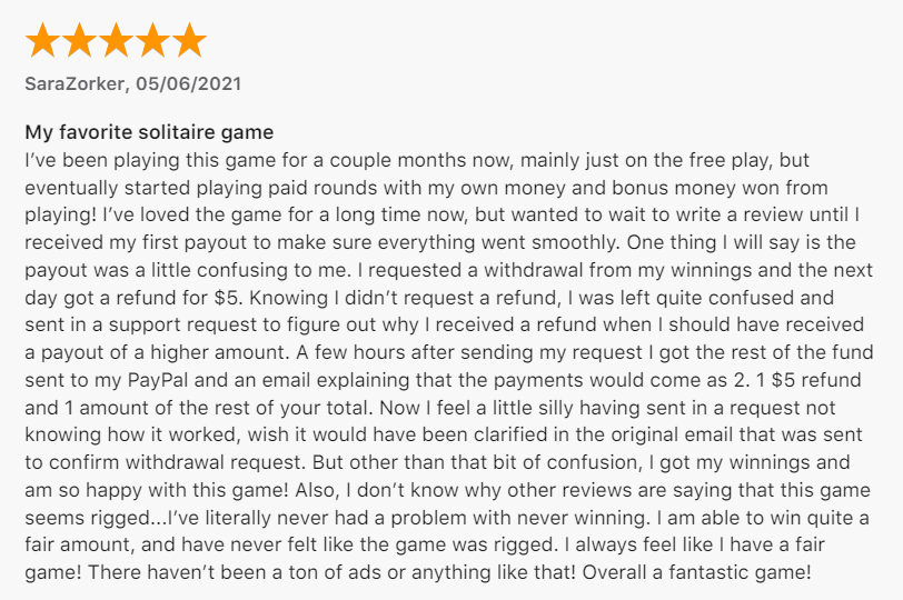 Solitaire Cash reviews app store