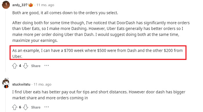 Uber Eats vs DoorDash reddit